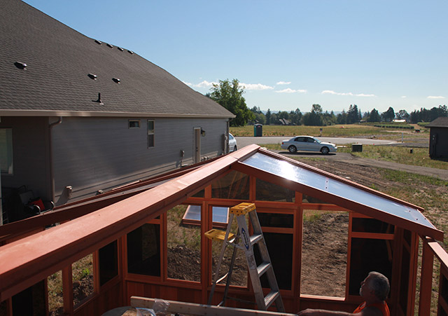 Inspecting Roof Panel - Spa Gazebo|Hot Tub Enclosure - Westview Manufacturing
