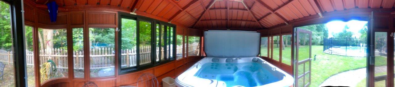 a hot tub inside an Aspen gazebo